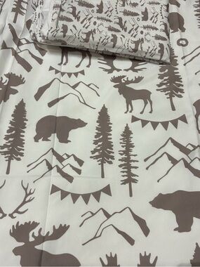 Taupe and White Woodland Animals Duvet Cover and Pillow Case Size Twin